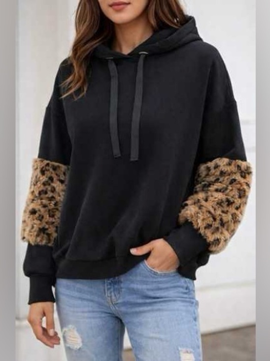 Zara Tops - Zara EUC Black Hooded Sweatshirt Lace Ties Faux Fur Trimmed Sleeves Size M Hood